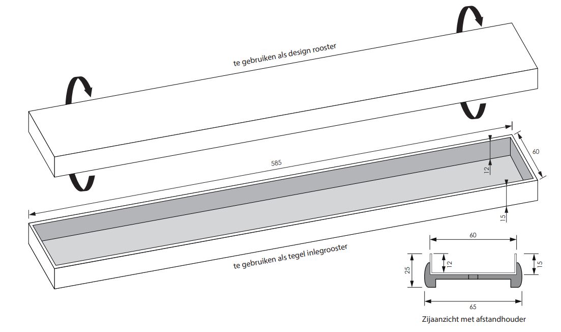 Brauer los multifunctioneel tegelinlegrooster 60cm RVS geborsteld