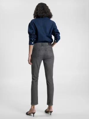 Calça jeans reta slim de cintura alta Rome
