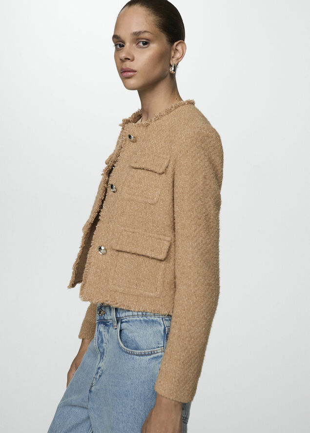 MANGO Pocket tweed jacket Medium brown