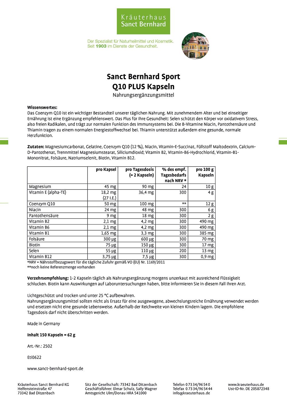 Sanct Bernhard Sport Q10-Plus-Kapseln