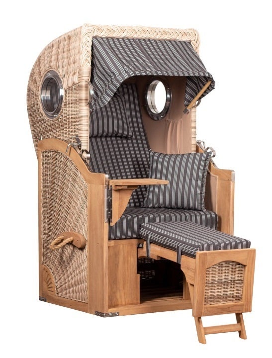 Strandstoel Rantum enkele patrijspoort teak PE schelp design 500