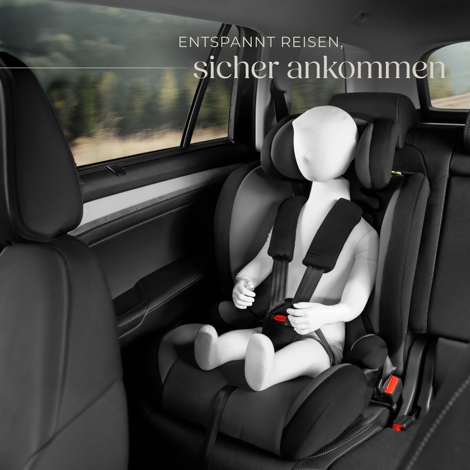 tectake® Autositz, mit Seitenaufprallschutz, zugelassen nach ECE R129/03, längenverstellbarer 5-Punkt-Gurt, höhenverstellbare Kopfstütze, von 76 bis 150 cm, Belastbarkeit 36 kg