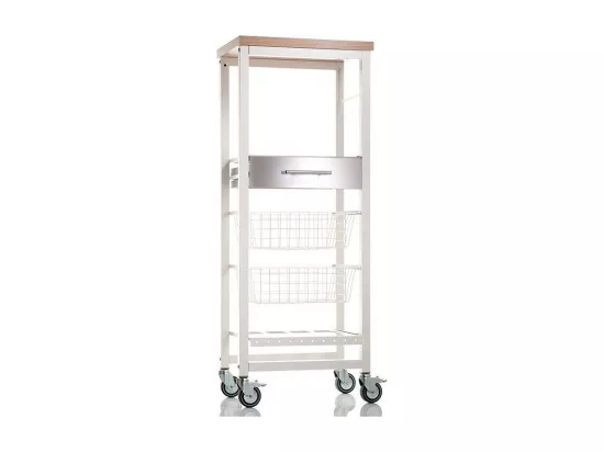 Desserte de cuisine haut, chariot de rangement - couleur Blanc, Inox, Orme - 123*48,5*34 cm - ONDA ALTO