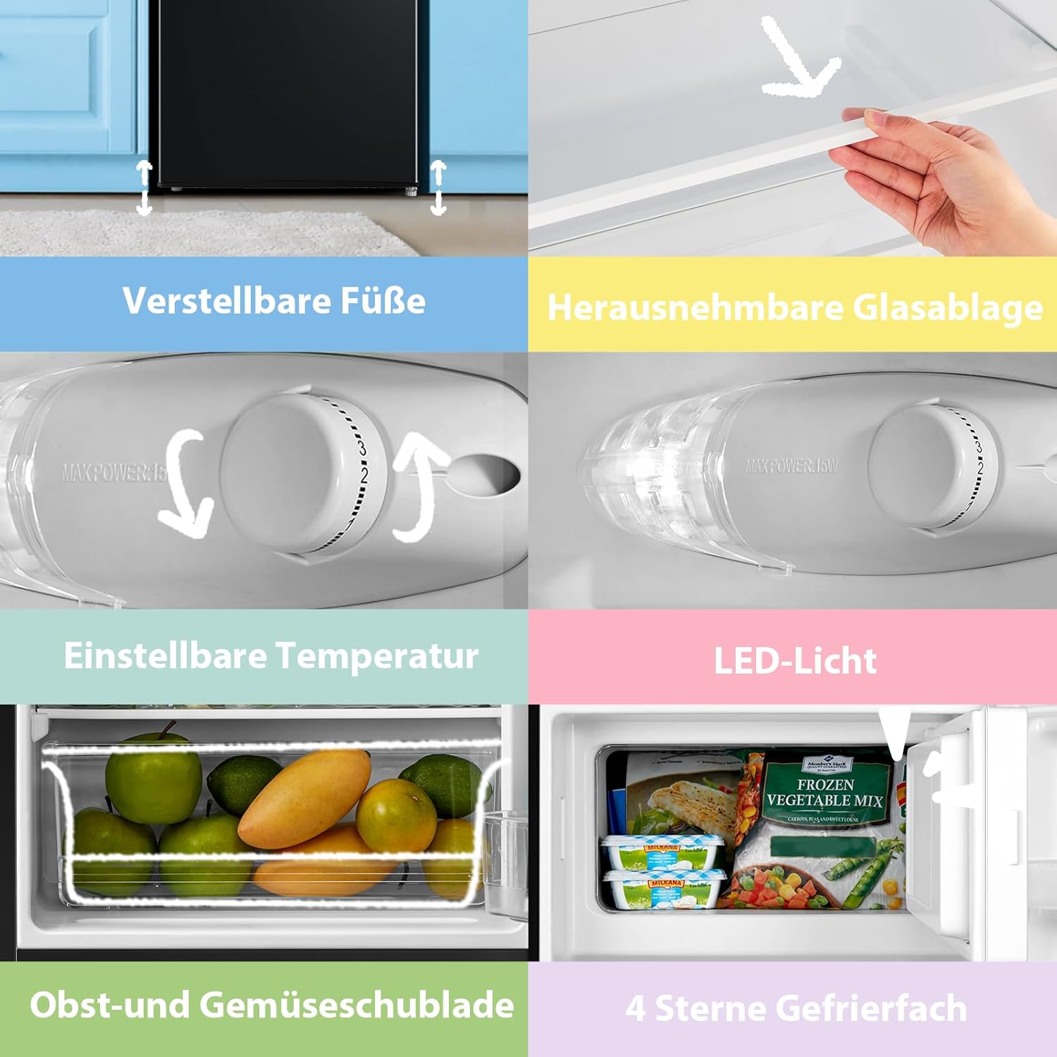 Comfee RCD115DK2 Kühlschrank mit Gefrierfach/ 80L Tischkühlschrank/mit 12 L Gefrierfach/ -18 °C bis -8 °C/ 4-Sterne-Gefrierschrank-Bewertung/ 137 kWh/Jahr/Einstellbare Temperaturregelung/Schwarz
