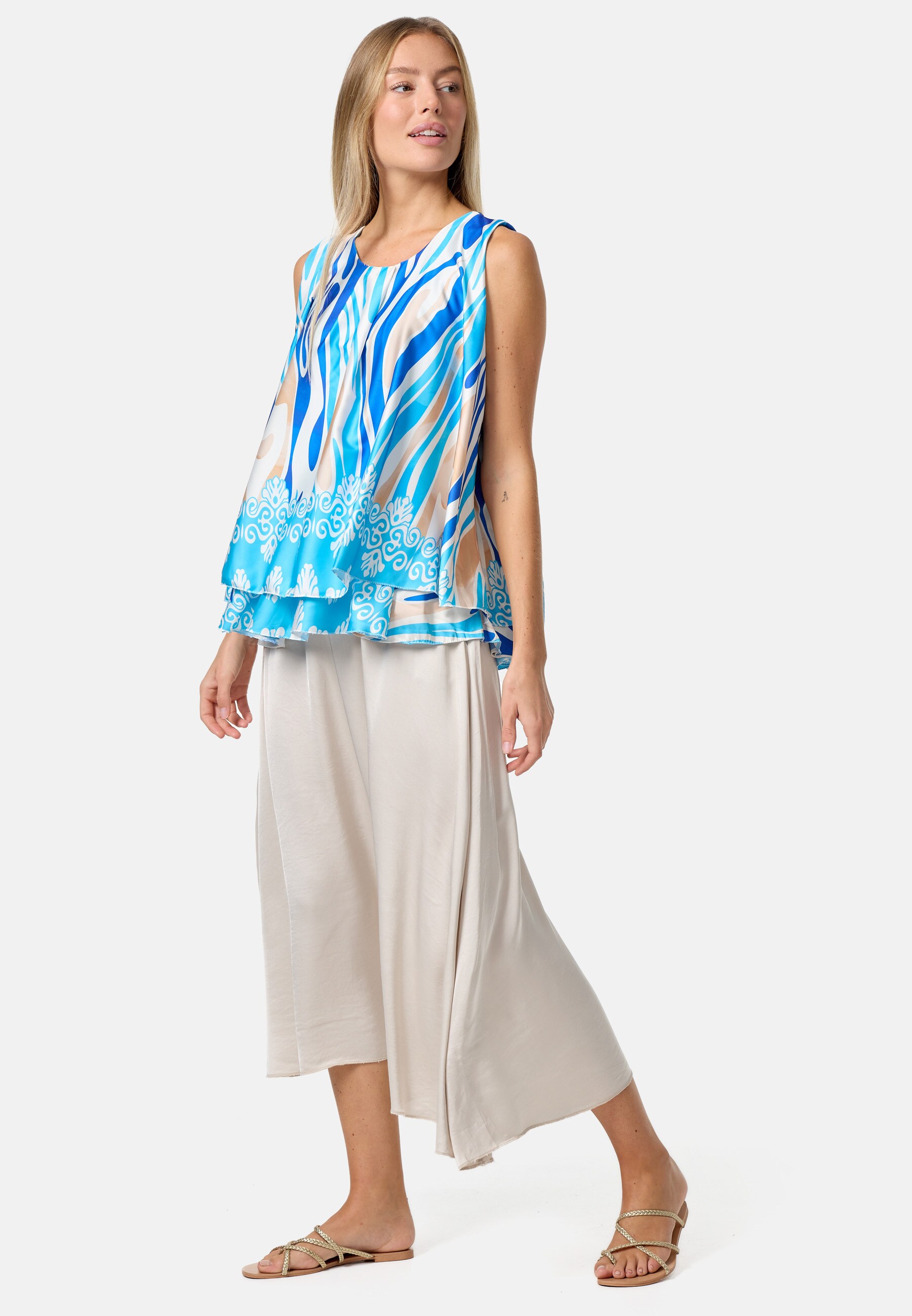 PM SELECTED Damen Blusentop Sommer Sleeveless Overlay Satin Muster Top PM33