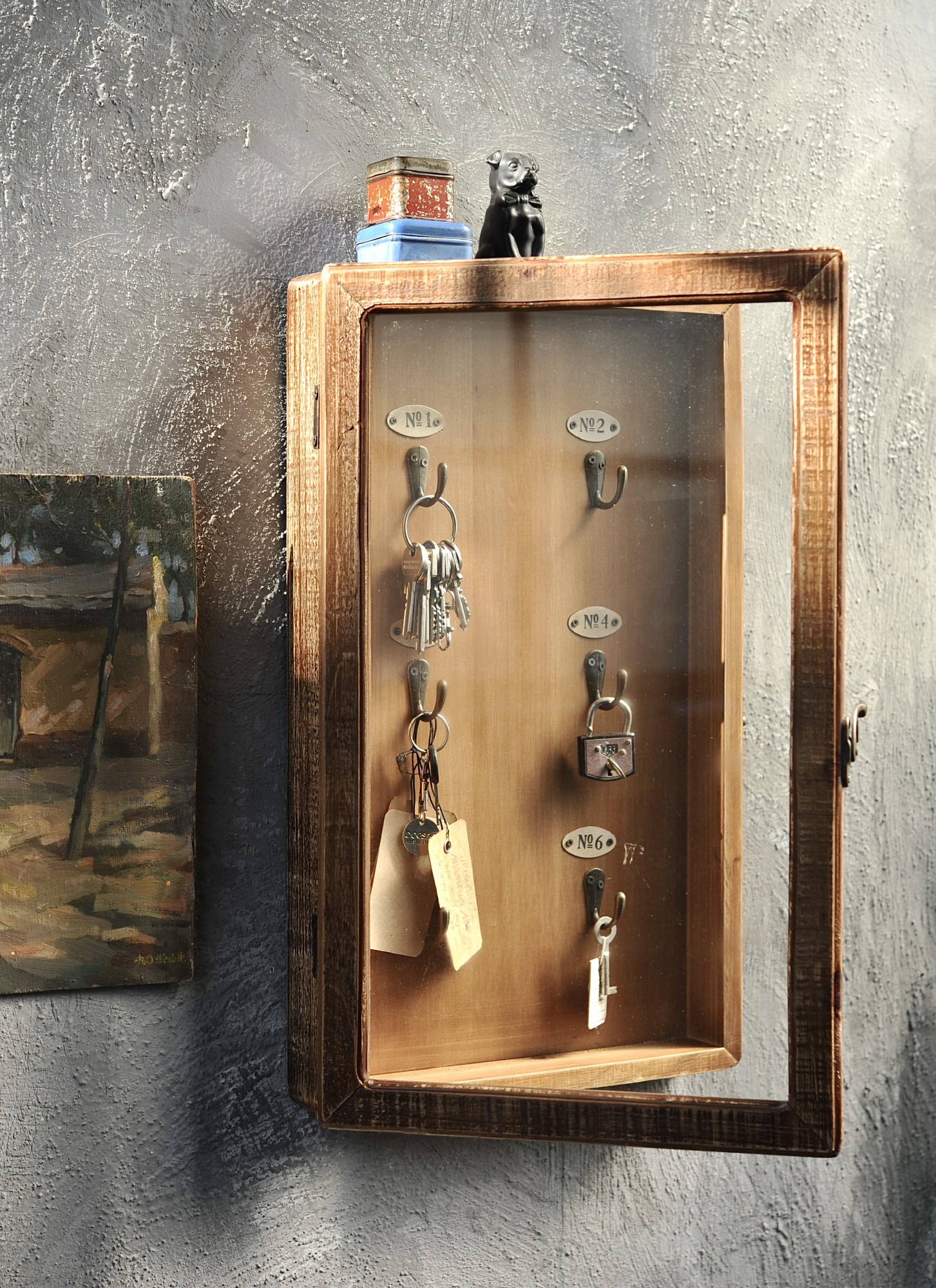 Schlüsselschrank, Tannenholz, H 50 cm, B 30 cm, T 7 cm von fischer's lagerhaus