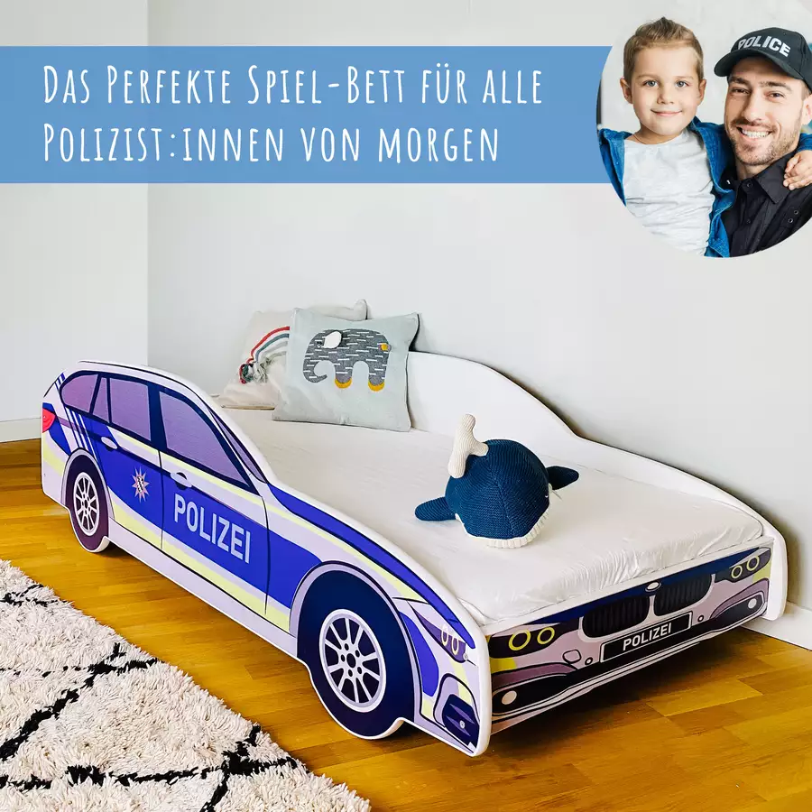 Kids Collective Autobett Kinderbett Jugendbett 80x160 mit Rausfallschutz | Spielbett blau mit Matratze