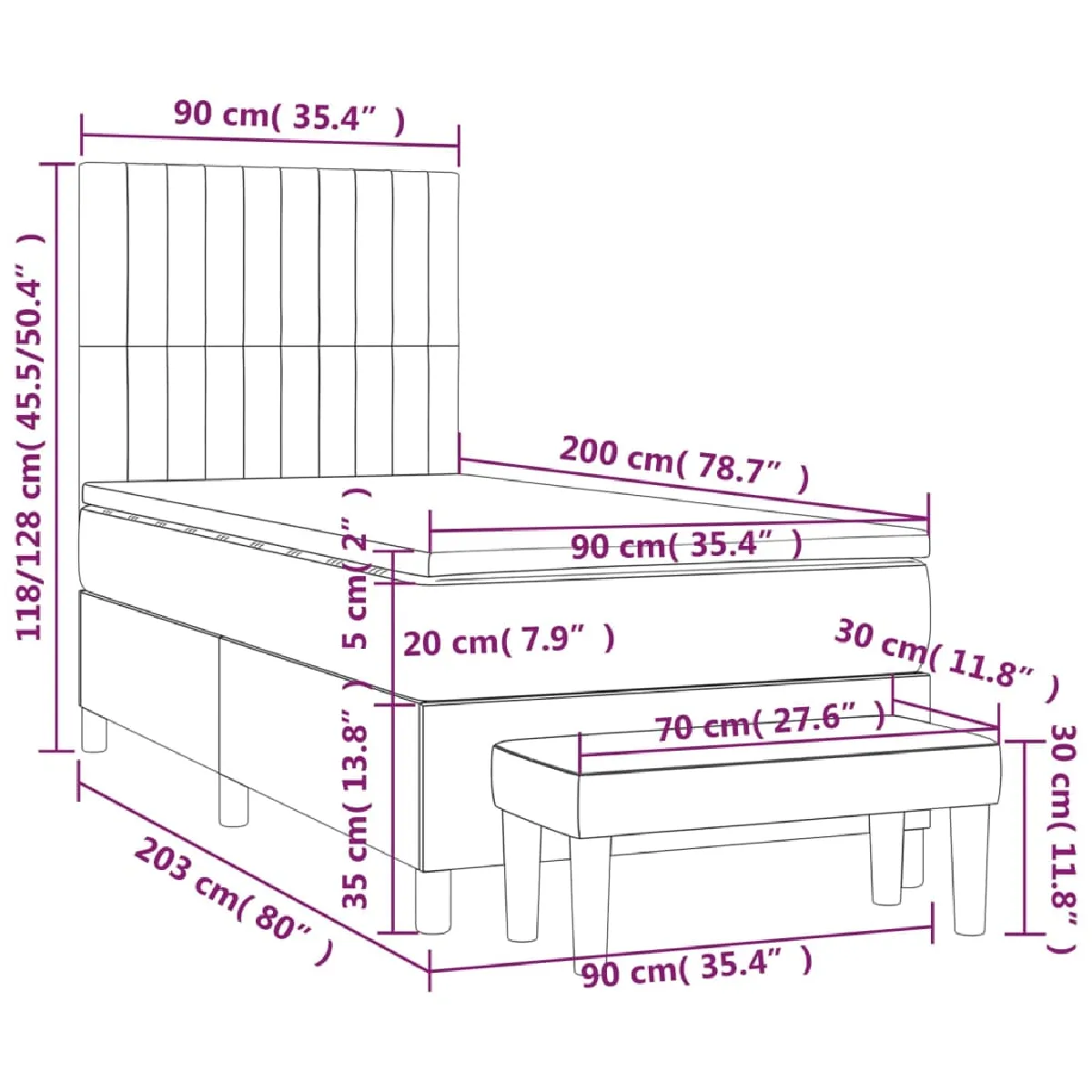vidaXL Sommier à lattes Tissu Crème 90x200 cm