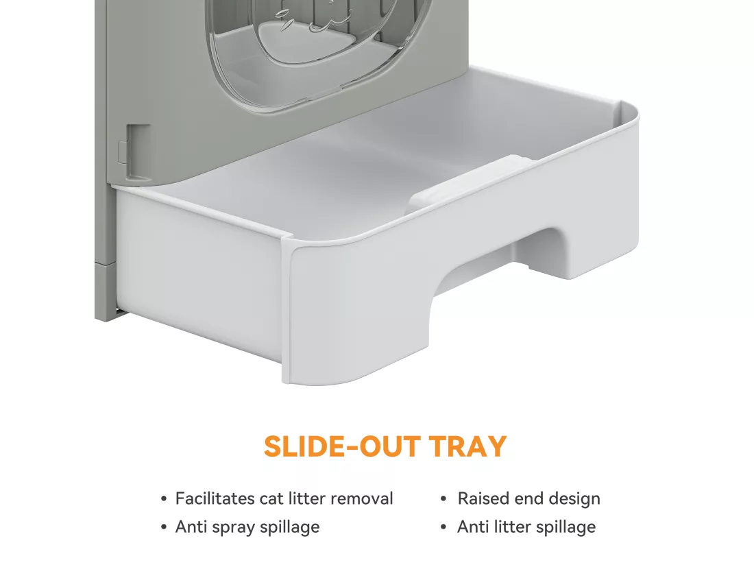 YITAHOME Bac à litière pour Chat avec Couvercle, Grand bac à litière fermé, Couvercle inodore, Anti-éclaboussures, avec tiroir, Pelle à litière, bac à litière Pliable avec Couvercle (Gris)