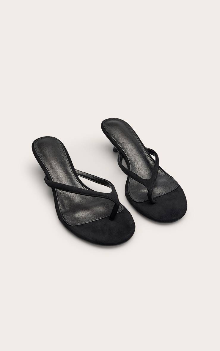 Noir Mules À Talon Chaton En Synthétique Avec Bride Entre Les Orteils