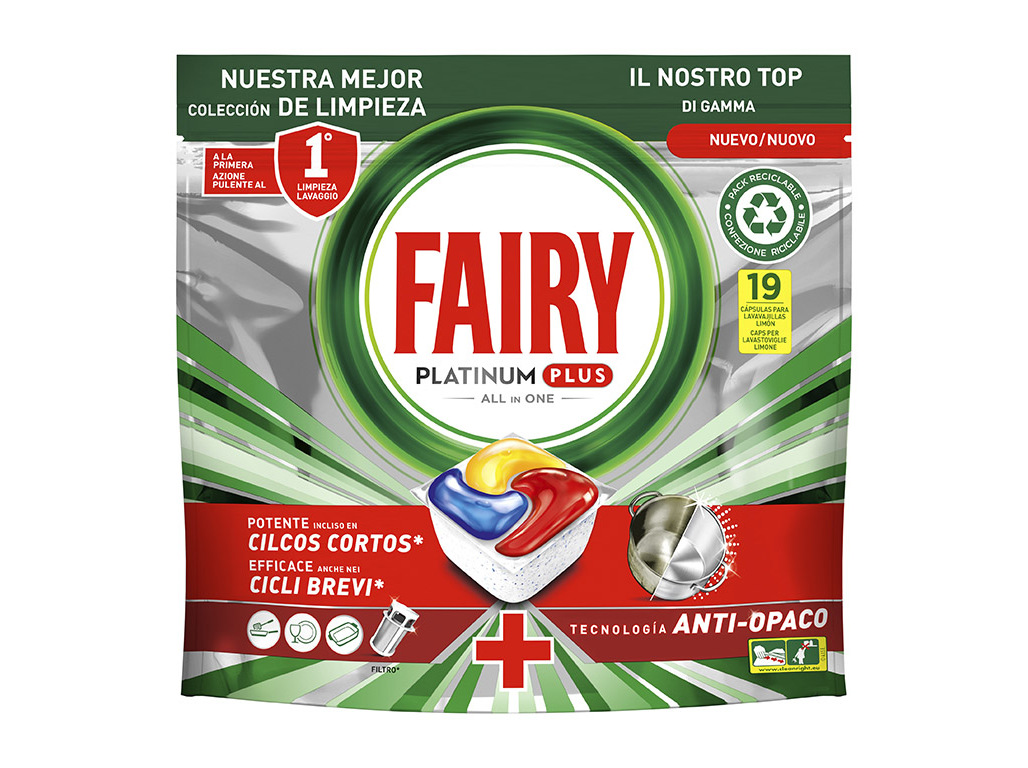 DETERGENTE LOIÇA MÁQUINA FAIRY PLATINUM PLUS LIMAO 19 PASTILHAS