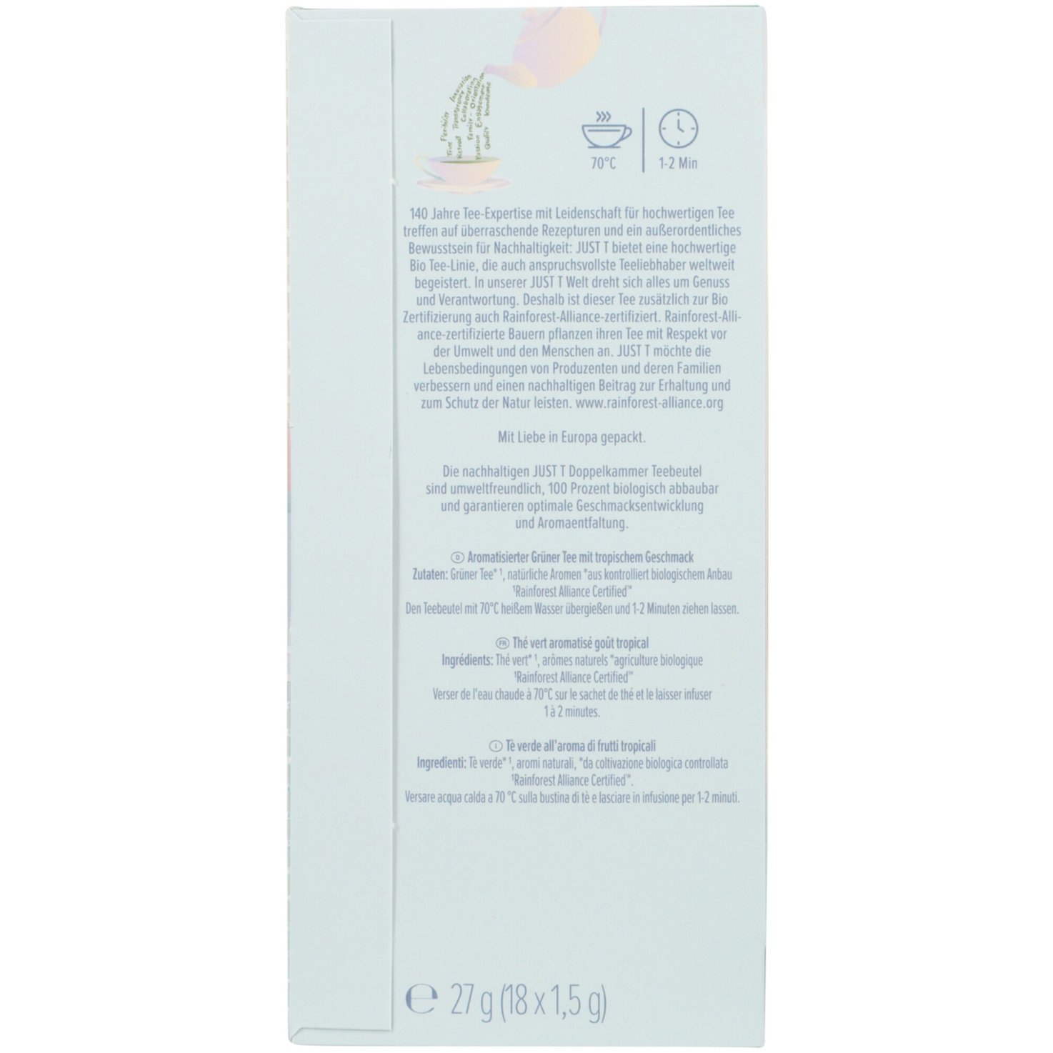 Just T Bio Fruit Wave Grüner Tee Passionsfrucht Papaya 18 Beutel