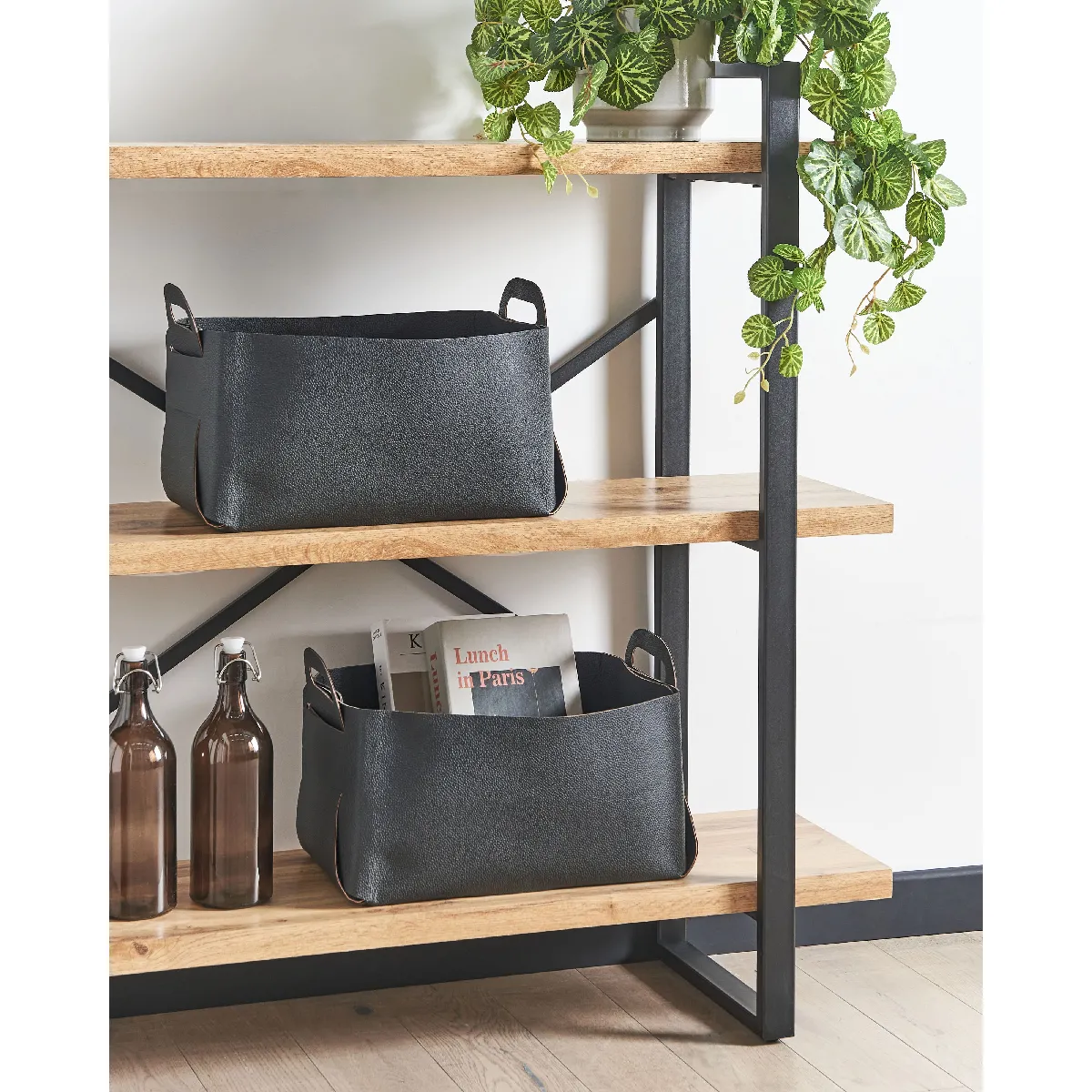 Beliani Lot de 2 Paniers Cuir PU Noir NUZI