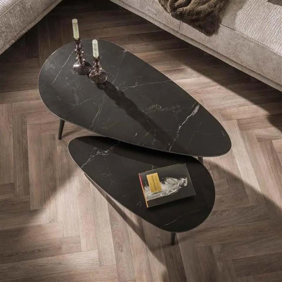 Hoyz Collection - Salontafel Niervormig Ceramic - Zwart - Set van 2