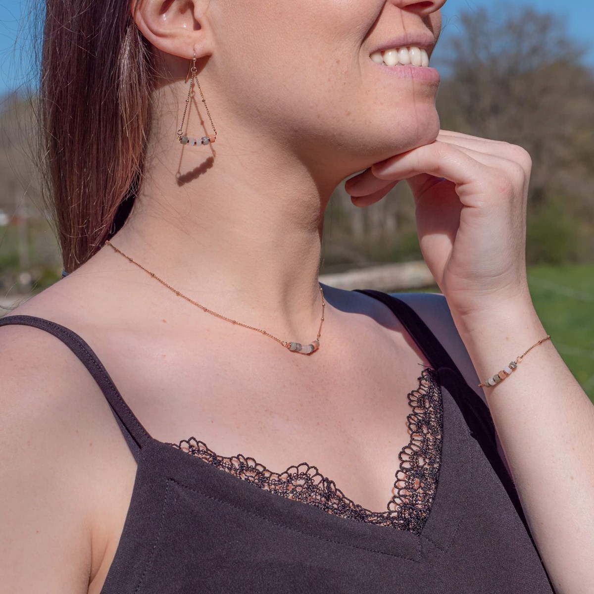 Collier, bracelet et boucles d'oreilles Piana en Pierres de Lune
