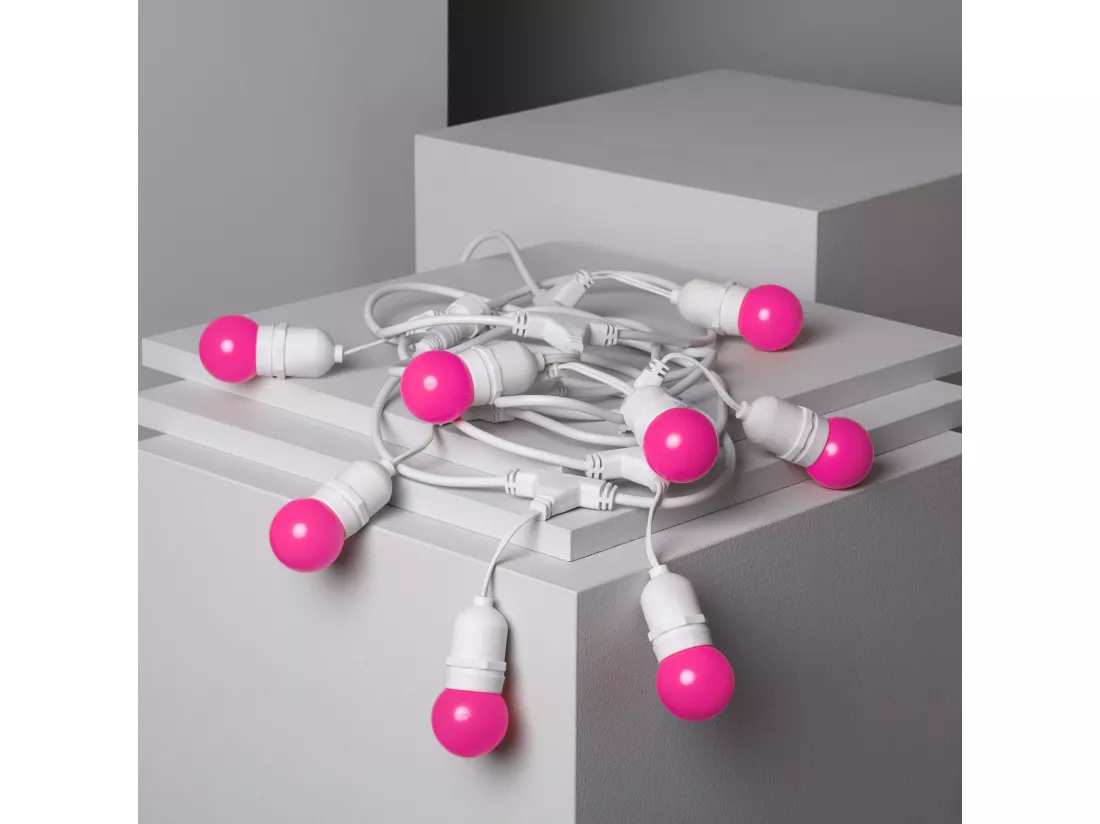 Kit Guirlande Waterproof 5.5m Blanche + 8 Ampoules LED E27 G45 3W de Couleurs Rose