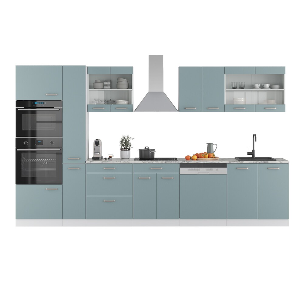 Vicco Küchenzeile R-Line Solid Weiß Blau Grau 350 cm Arbeitsplatte modern Küchenschränke Küchenmöbel