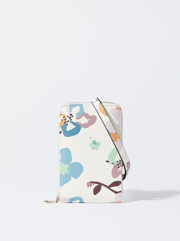 Bolsa para celular com estampa floral - Off-White