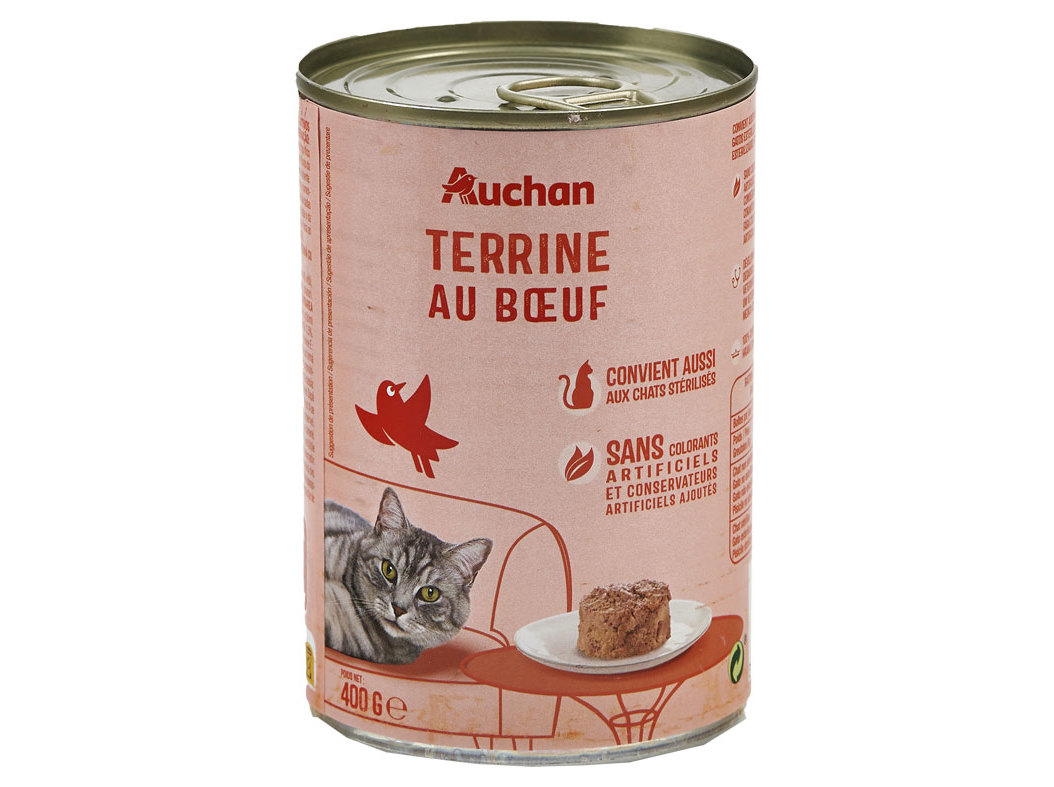 COMIDA HÚMIDA PARA GATO AUCHAN TERRINA COM VACA 400G