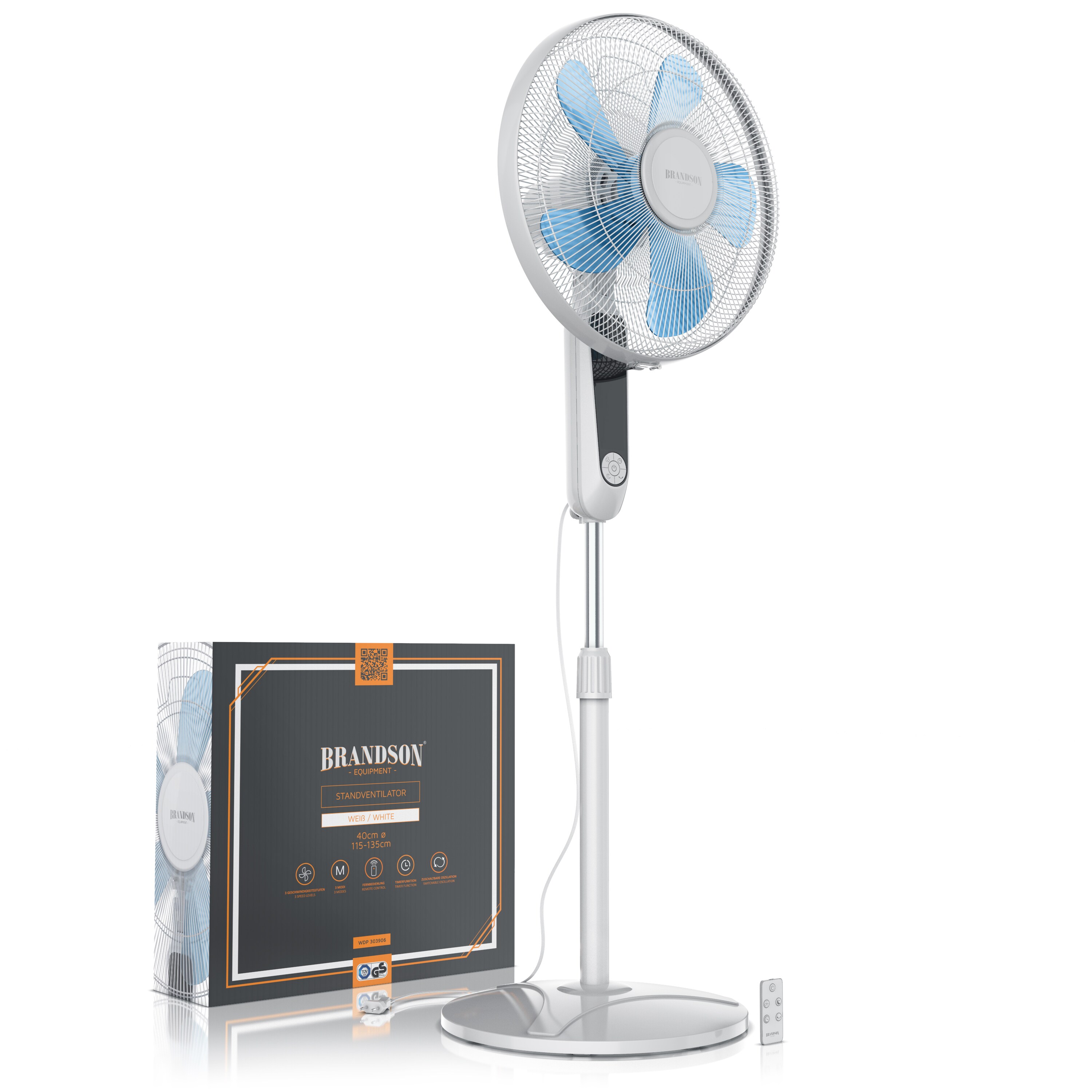 Brandson Standventilator Silent mit Fernbedienung und Display, mobiler Lüfter, Oszillation 80°, 60 Watt, Ventilator leise, Höhe verstellbar