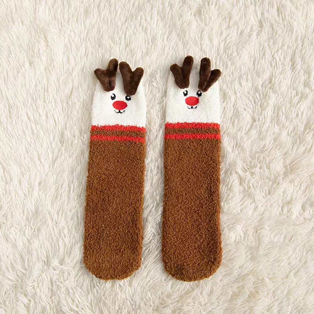 (1 Paar) Weihnachts Kuschel Socken Wintersocken Christmas Füsslinge Flauschige Bettsocken (One Size) - Rentier