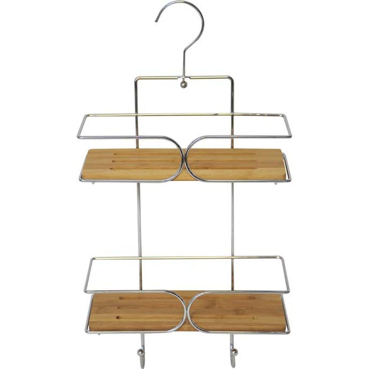 SERVITEUR FIL METAL  2 ETAGERES BAMBOU  CHROME  BAMBOU