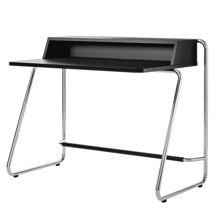 Thonet - S 1200 Sekretär, Chrom / Korpus Esche schwarz gebeizt / Tischplatte Esche schwarz gebeizt