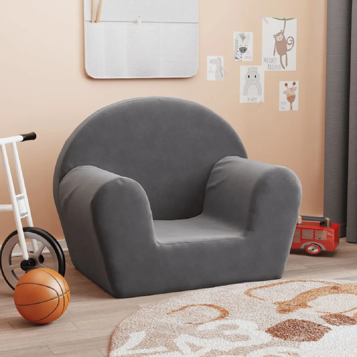 vidaXL Canapé pour enfants anthracite - Peluche douce