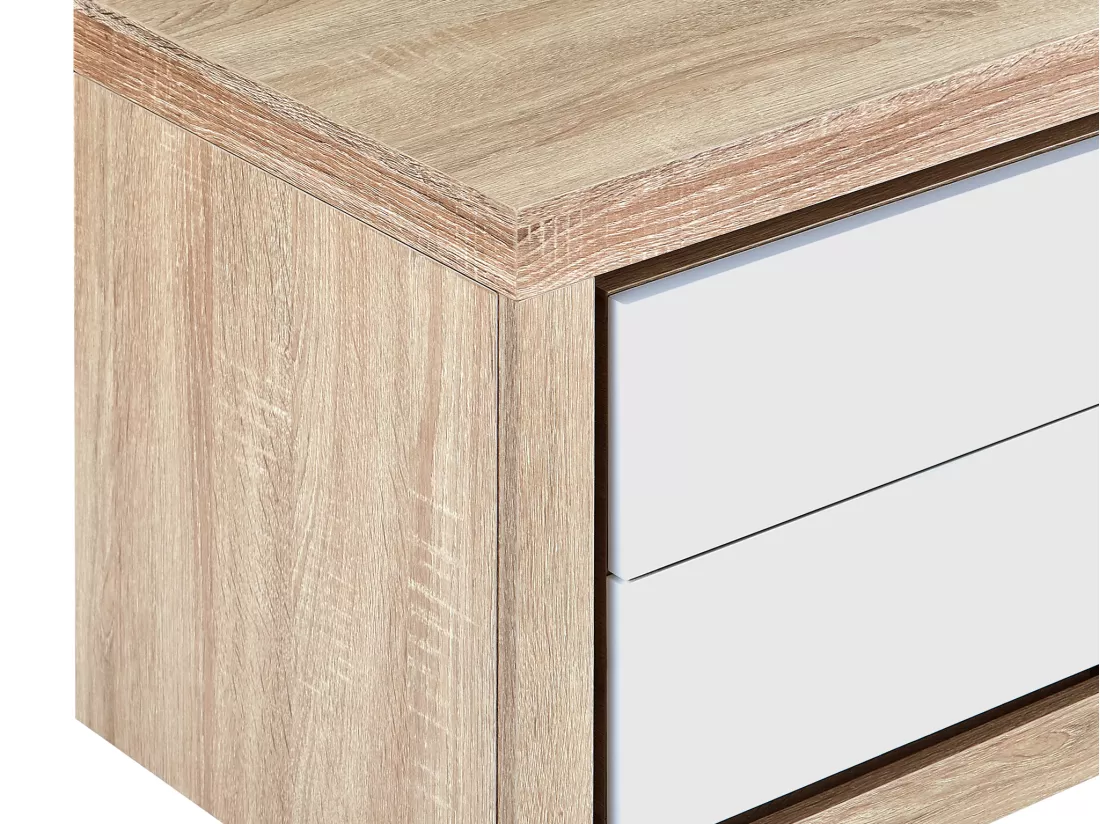 Lot de 2 table de chevet avec 2 tiroirs - Avec LEDs - Blanc laqué et naturel - FLARANCIA