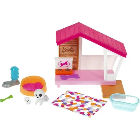 Barbie - Mini-Spielset mit 2 Hündchen, Hundehaus und Zubehörteilen