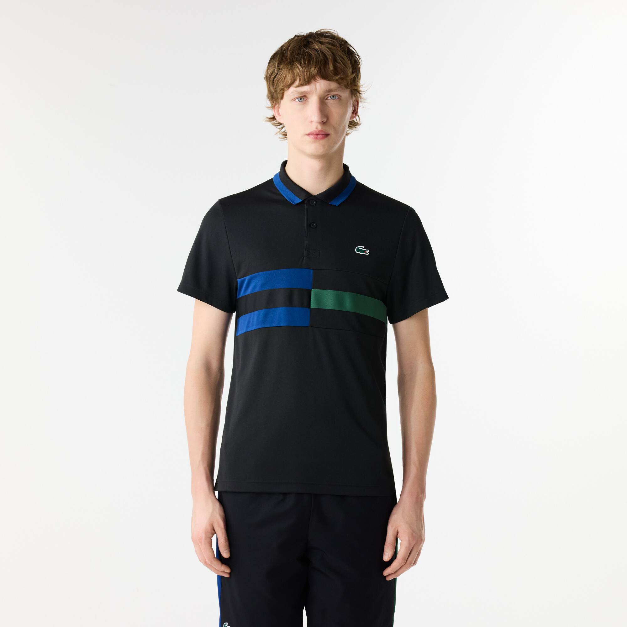 Polo Tennis Ultra-Dry avec rayures color-block Manches Courtes - Noir - Lacoste - Homme