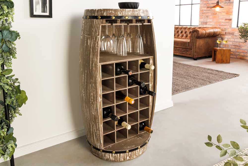 Shabby Chic Weinregal BODEGA 100cm natur Pinie Weinfass für 24 Flaschen