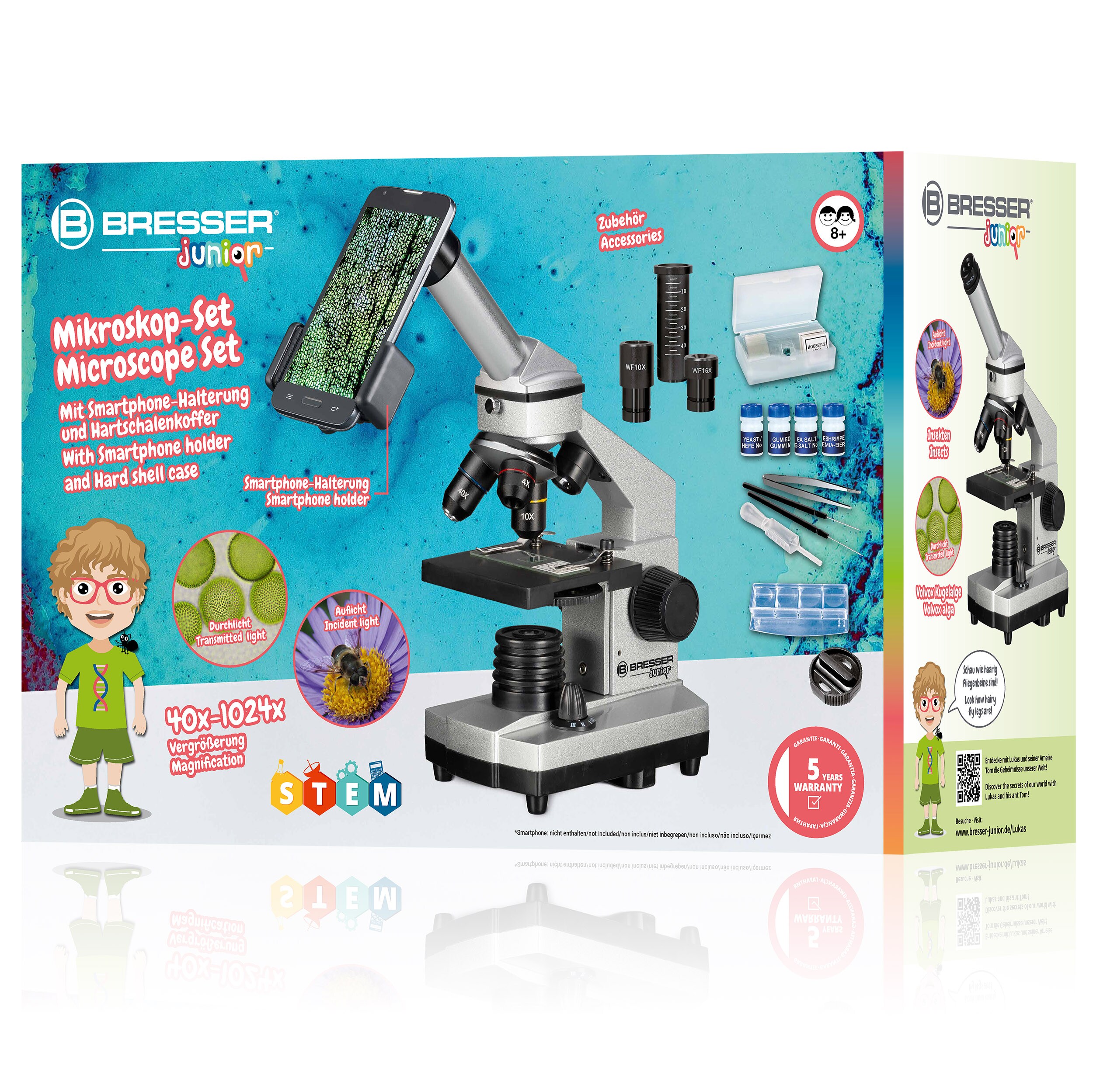 BRESSER JUNIOR Biolux CA 40x-1024x Mikroskop inkl. Smartphone Halterung