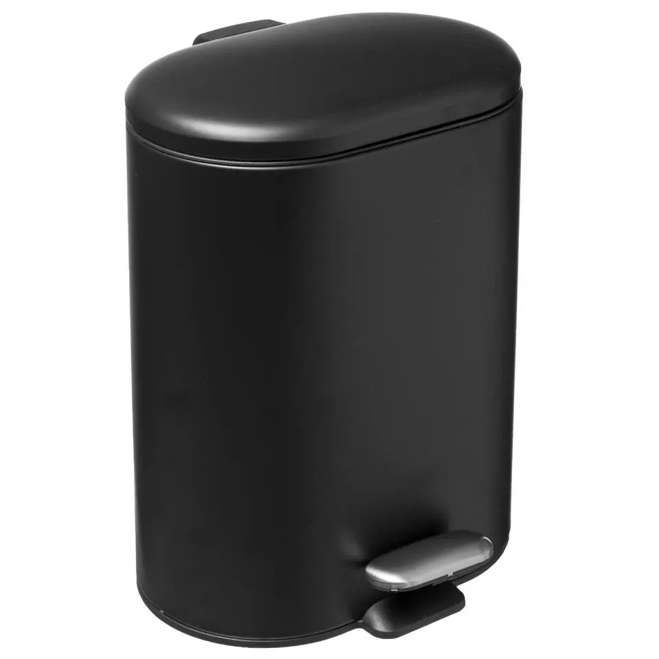 5Five - Prullenbak/pedaalemmer zwart rvs metaal 6 liter - 15x24x30 cm