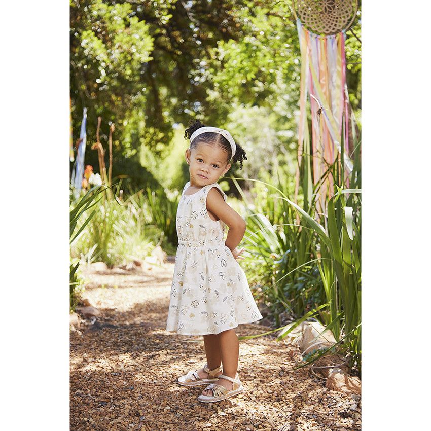 Robe de cérémonie en satin imprimé fantaisie pour bébé fille - Ecru