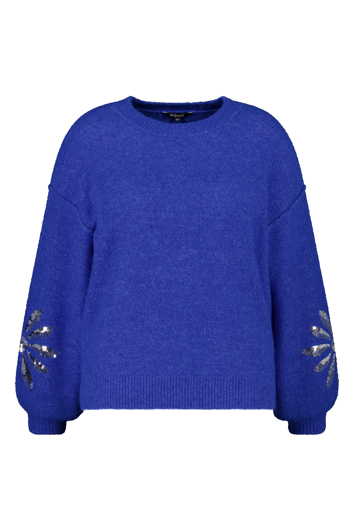 Gebreide trui met pailletten op de mouwen Kobalt blauw