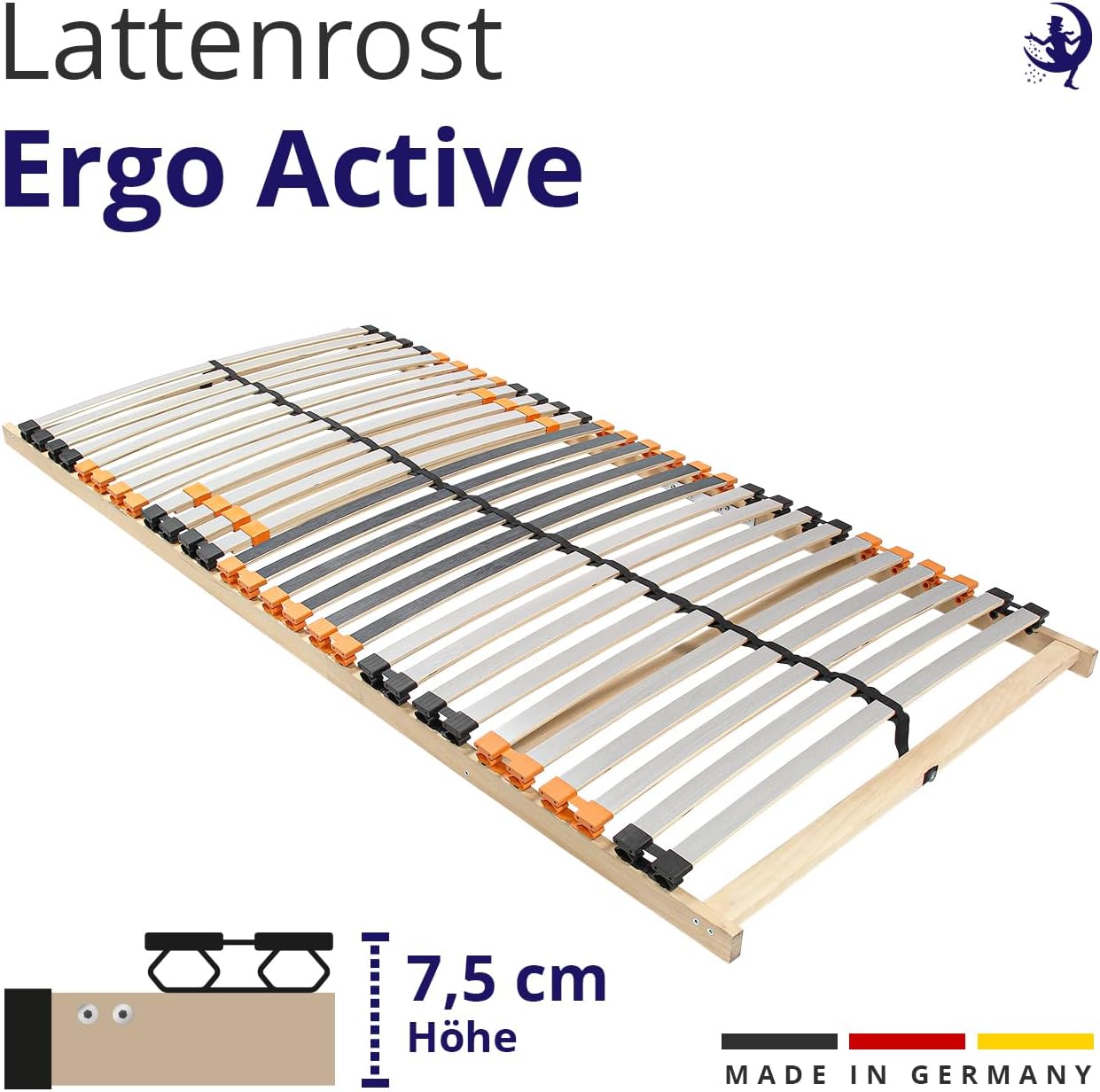 Mister Sandman Lattenrost 140x200 cm ErgoActive 7 Zonen einstellbare Härte Stabiler Lattenrahmen leise ergonomisch atmungsaktiv selbst zusammenbaubar Federholzrahmen kompatibel mit Allen Matratzen