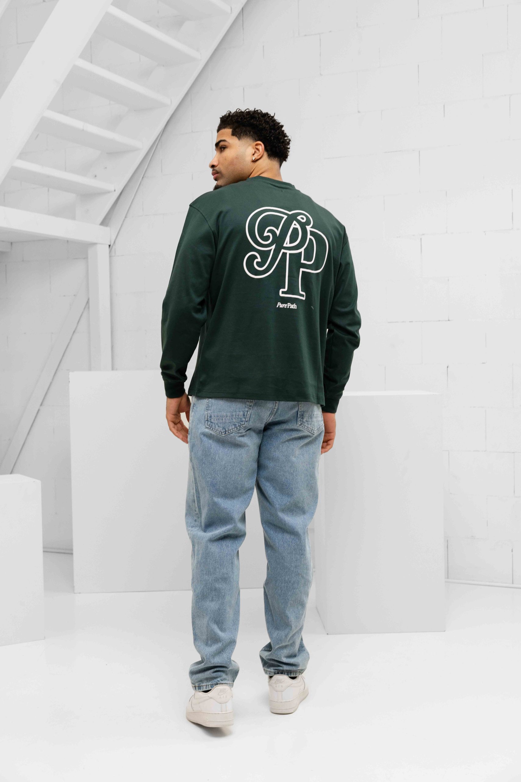 Pure Path Initials Longsleeve T-Shirt Heren Donkergroen