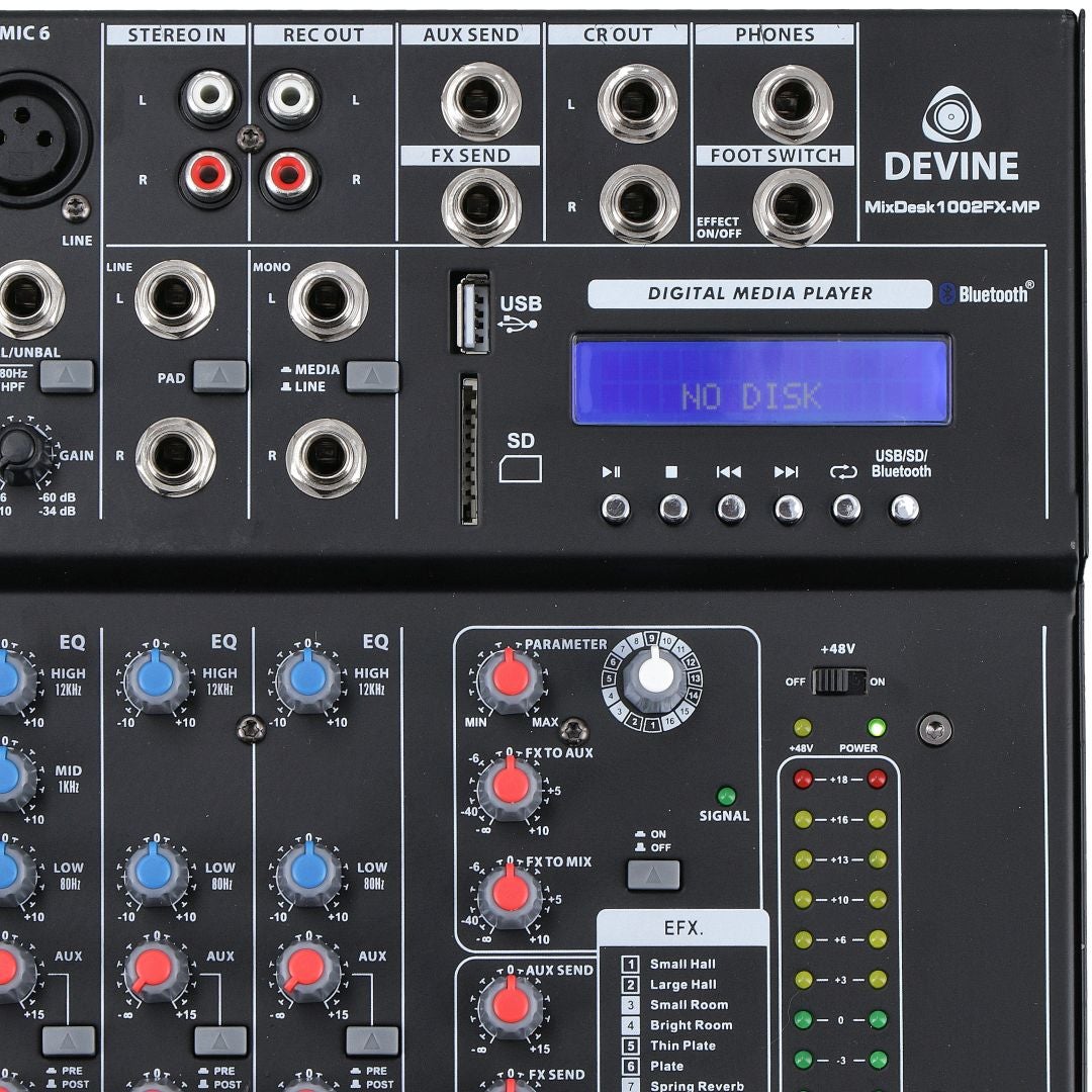 Devine MixDesk 1002FX-MP 10-kanaals mixer met FX en mediaspeler
