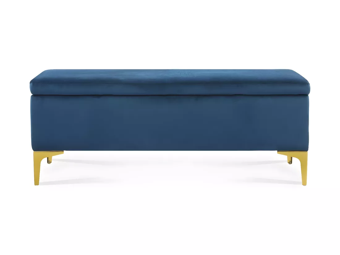 Banquette Coffre Chloé velours Bleu pieds or
