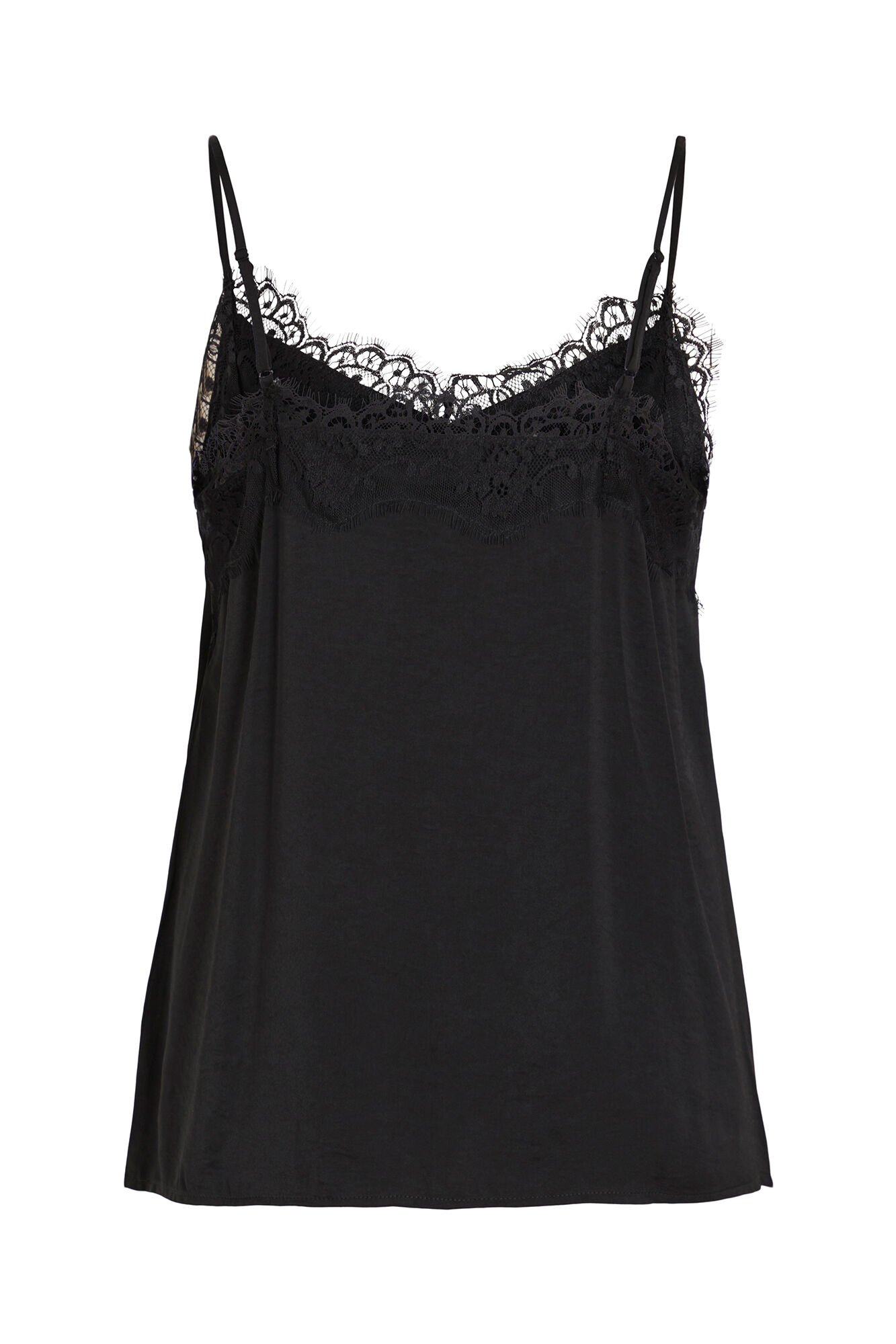 Top Vila de cetim com renda - Preto