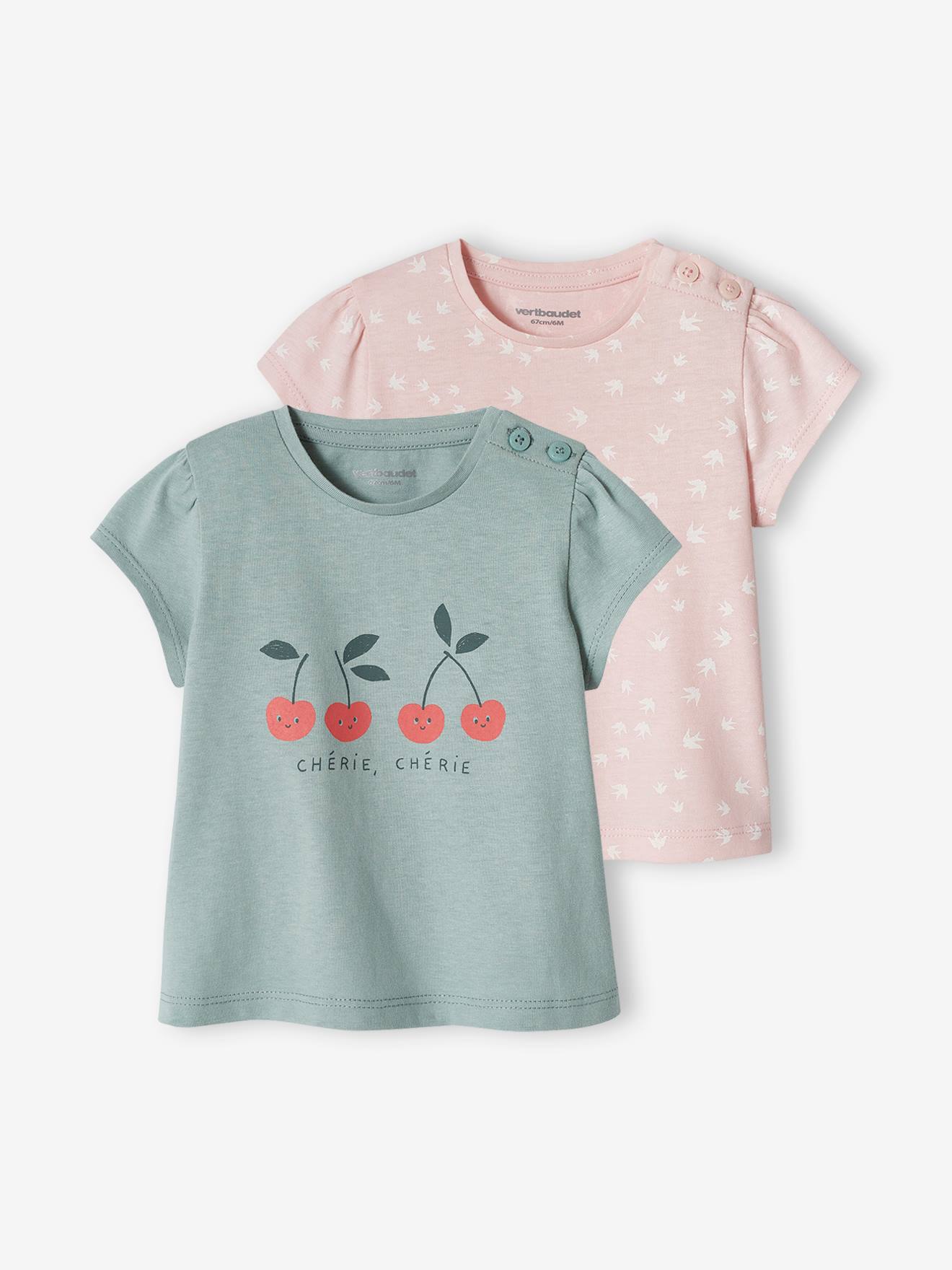 Conjunto de 2 camisetas básicas de manga curta para bebês, azul acinzentado