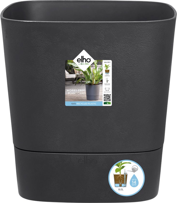 Elho bloempot Greensense Aqua Care antraciet 38 x 38 x 38,9 cm