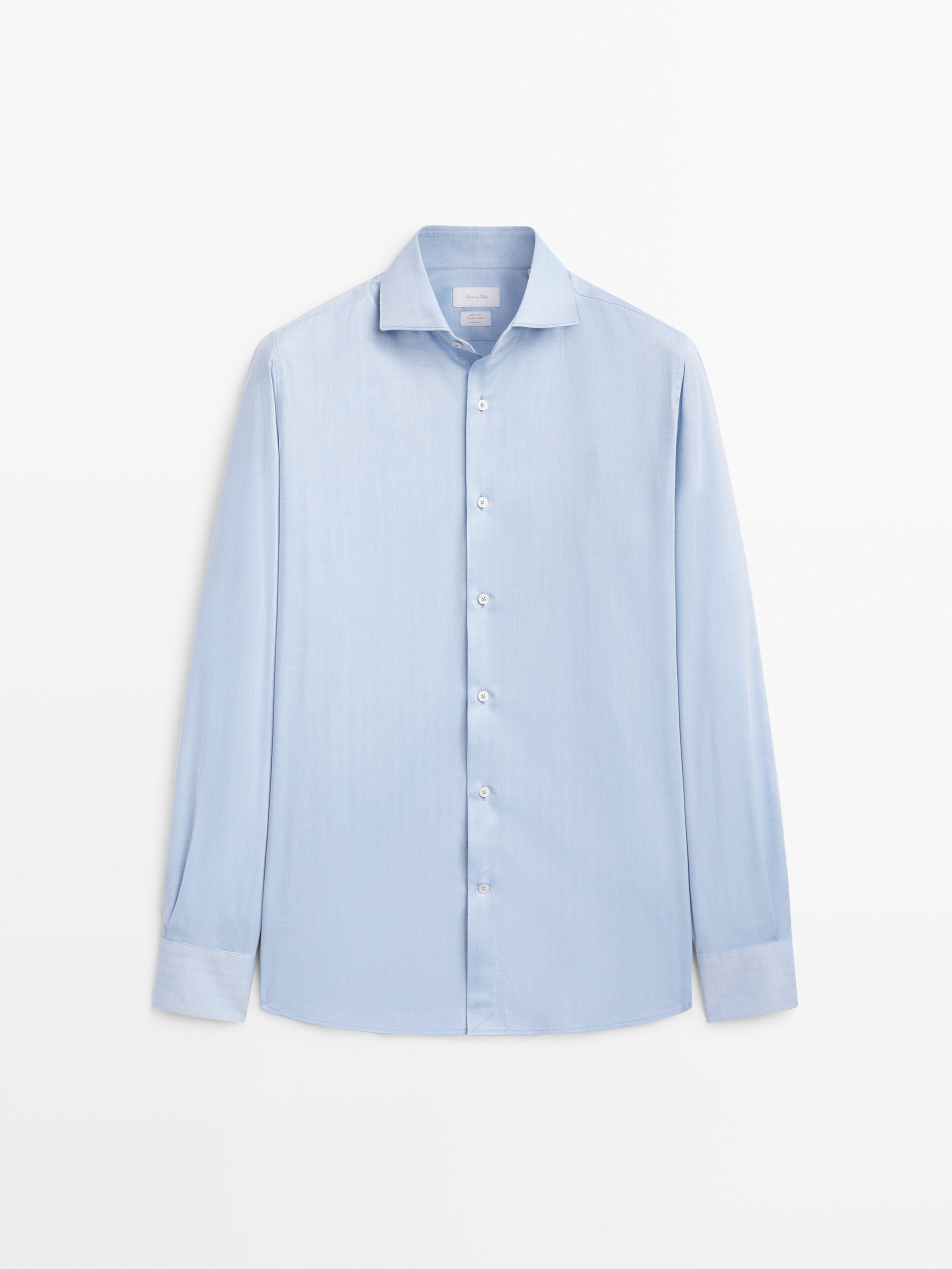 Camisa de algodão com padrão espinha de peixe e corte regular - AZUL CLARO