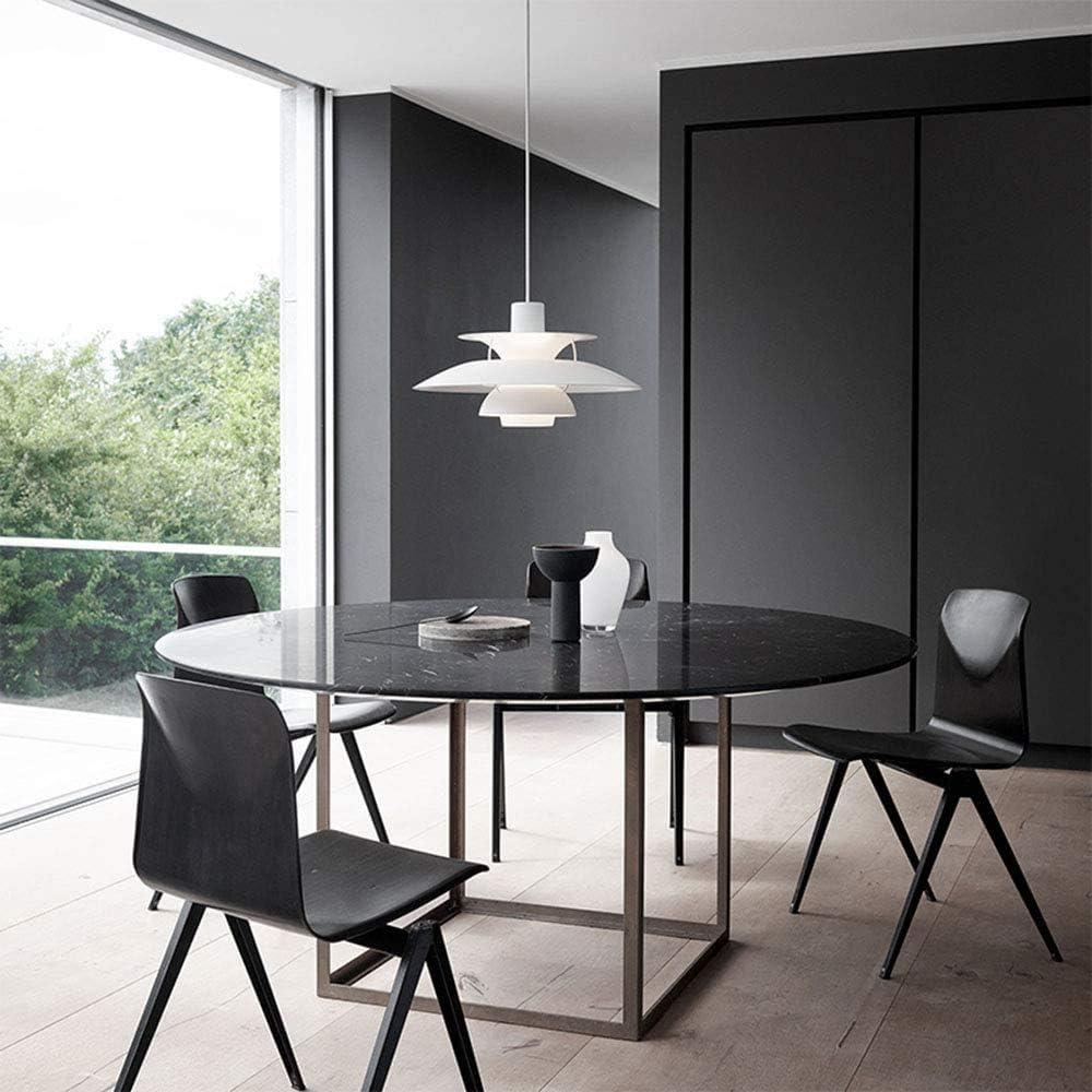 Pendelleuchte Weiss Aluminium Schatten Nordic Stil Pendellampe Esszimmer Esstisch Schlafzimmer Hängeleuchte Designer Vintage E27 Höhenverstellbar Innen Dekorativ Aufhängung Beleuchtung