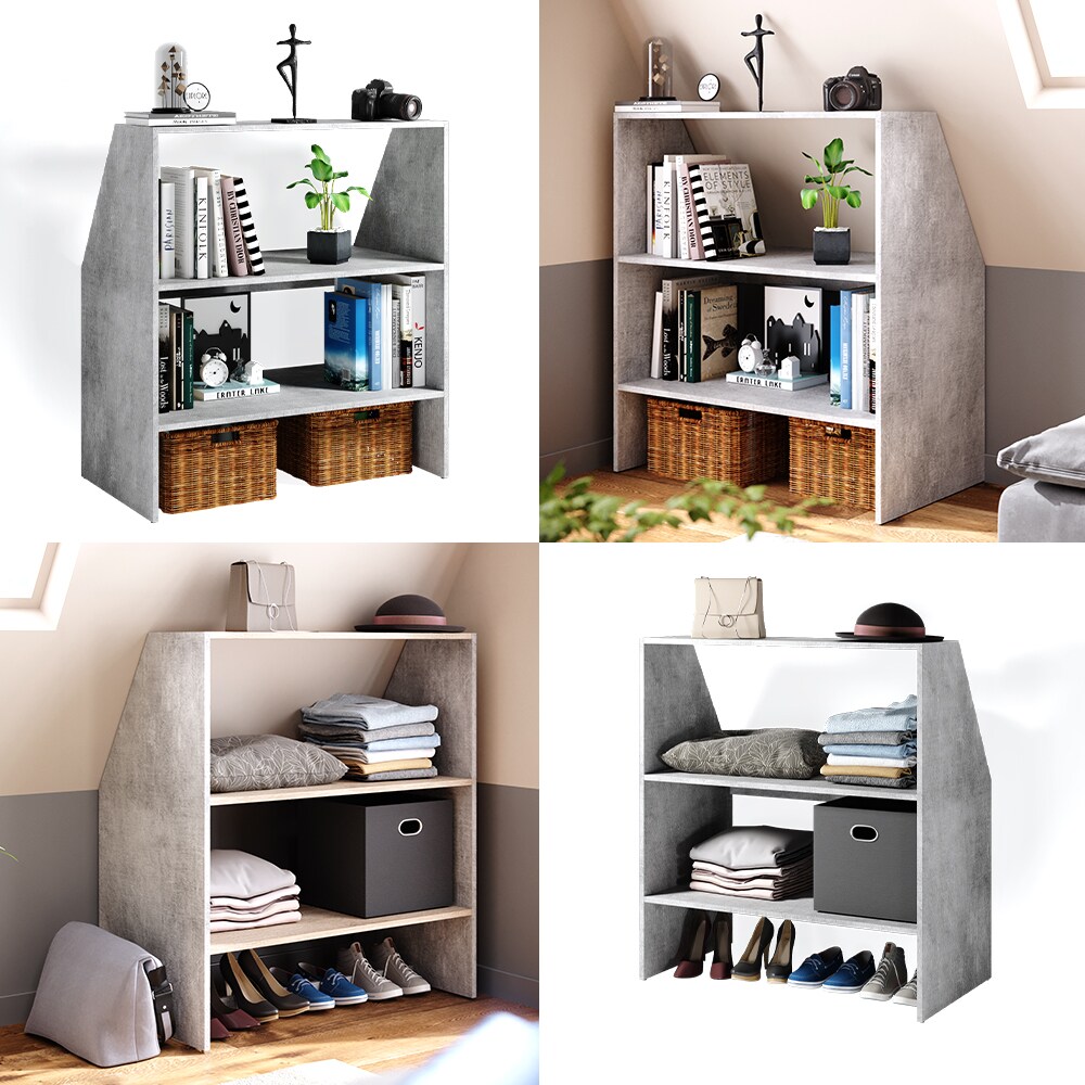 VICCO Dachschrägenregal Bücherregal Wandregal Standregal Regal Dachschräge Beton Optik