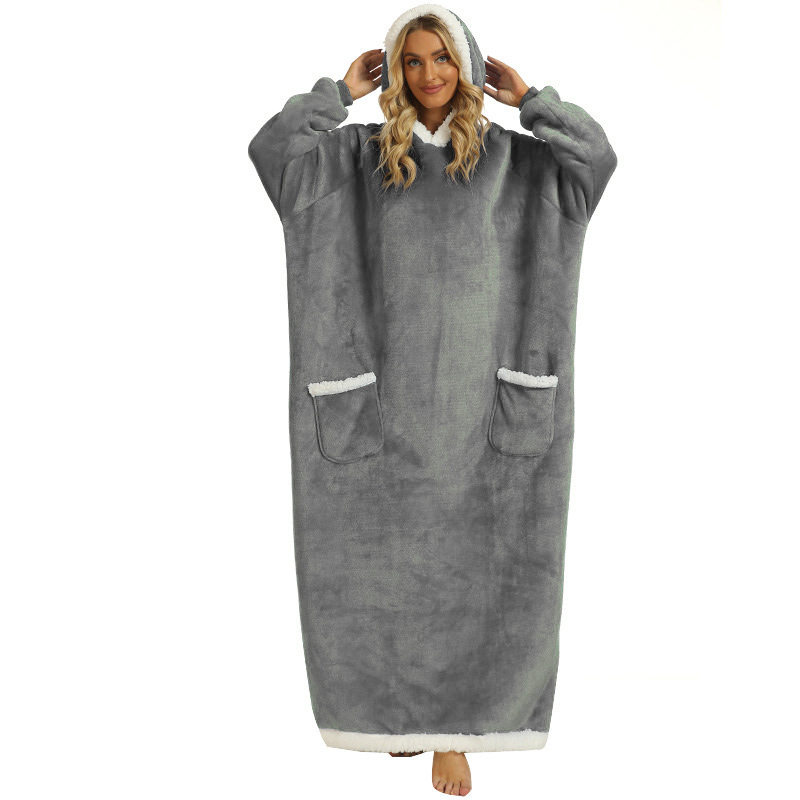 (150cm) Oversized Pullover Kuschel Decken Sweater Langer Hoodie mit 2 Seitentaschen (One Size) - Grau
