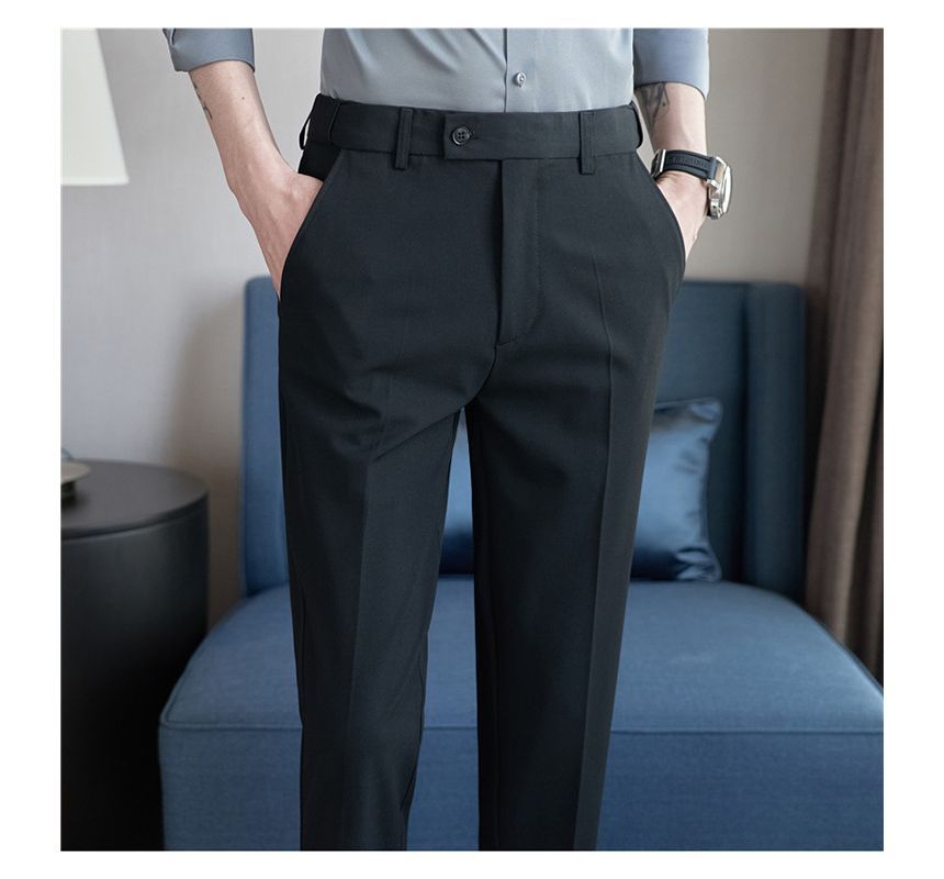 Deepwood - Mid Rise Plain Cropped Tapered Dress Pants