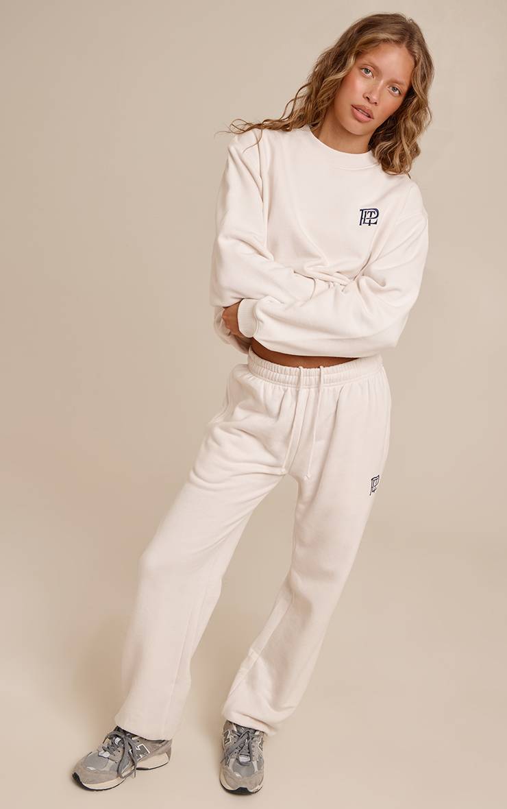 Crème Sweat-shirt Oversize Col Rond En Molleton De Coton Brodé Plt