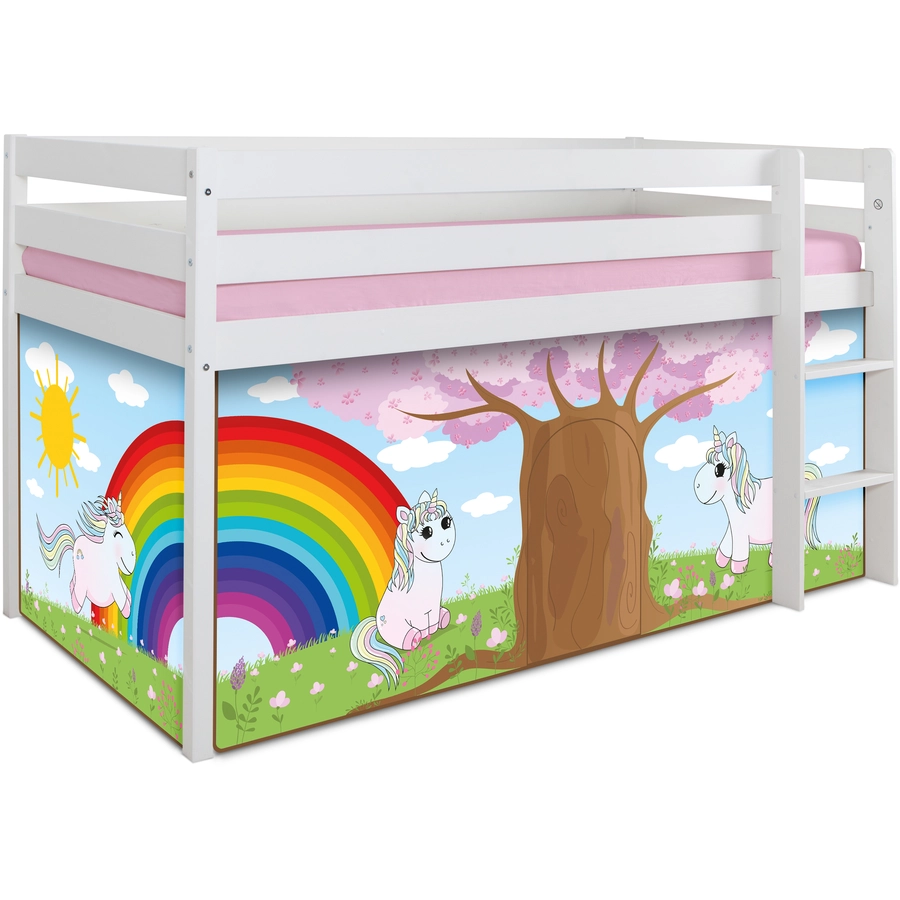 TICAA Hochbett Einhorn Rainbow Kiefer weiß Weiß